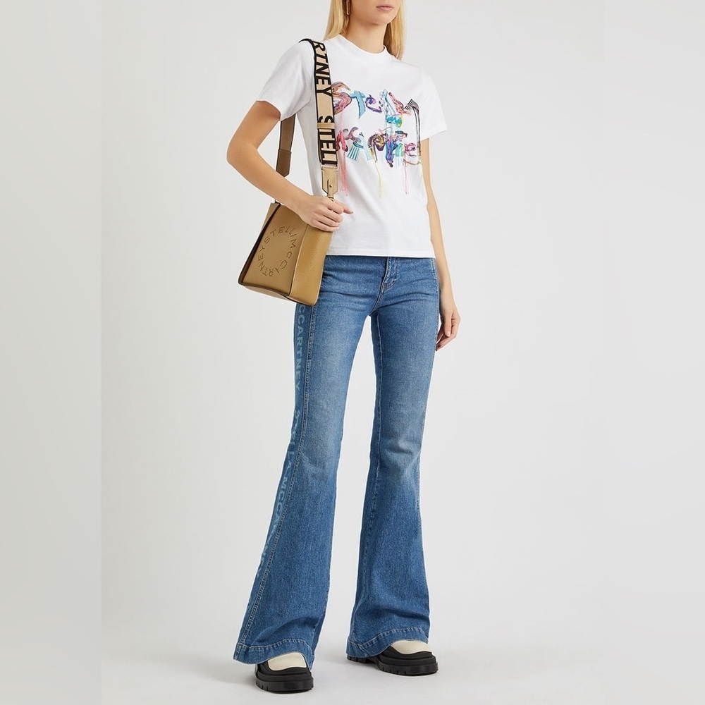 NWT Stella McCartney Collage Tassel Fringe White Logo Tee T Shirt Sz 42 - Picture 12 of 14